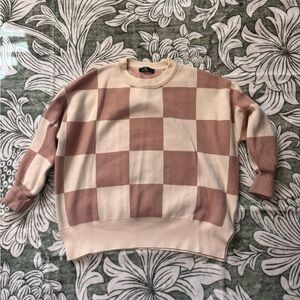 Checkered Pink and Cream Sweater